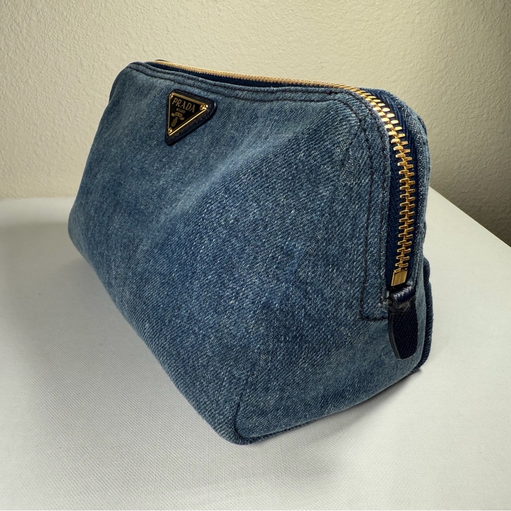 Prada Blue Denim Cosmetic Pouch with Gold Hardware - Picture 6 of 16